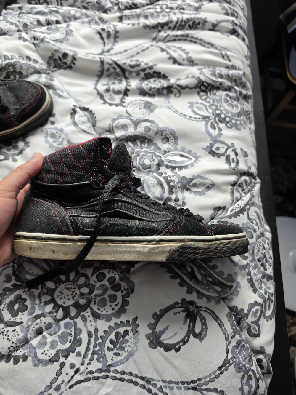 Vans Men's Black High-Top Skate Shoe with Red Stitching